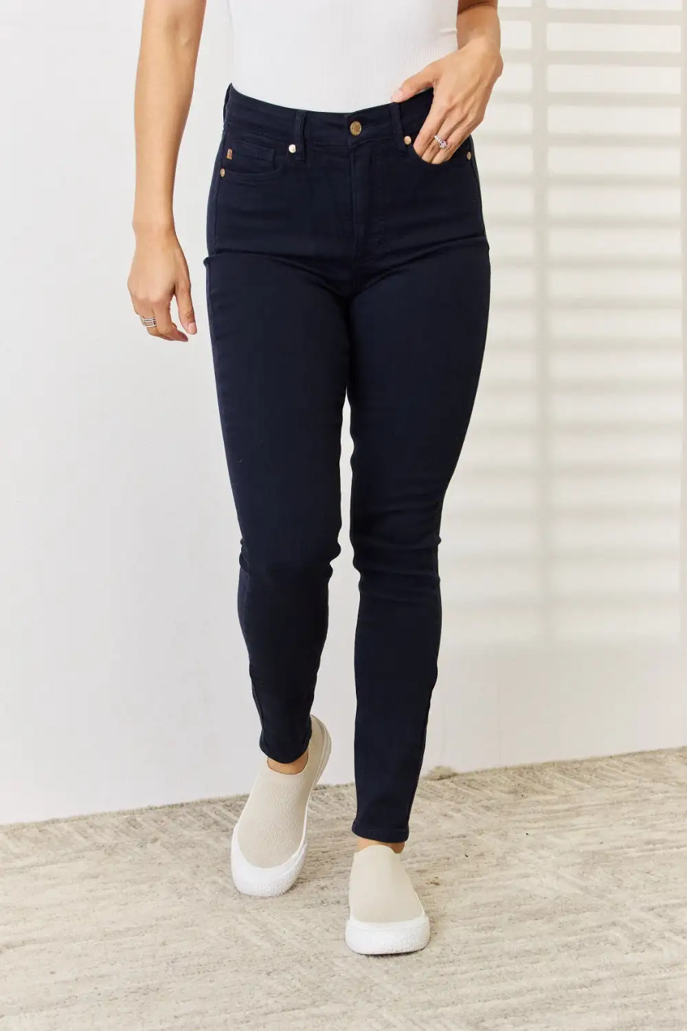 Garment Dyed Tummy Control Skinny Denim Jeans