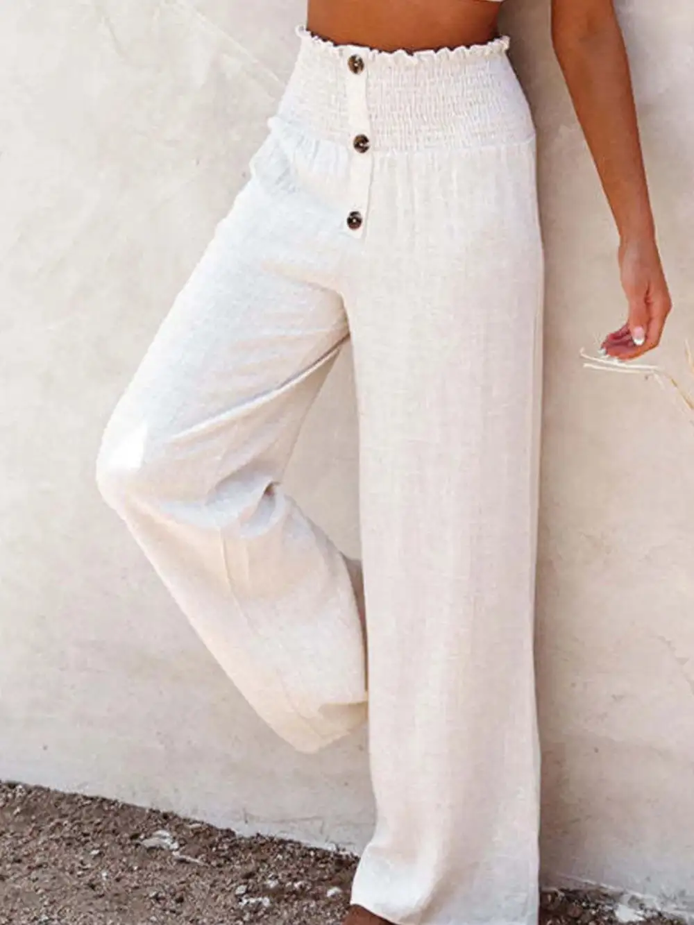 High Waisted Textured Wide Leg Plus Pants