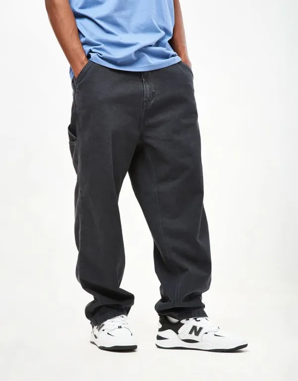 Stone Washed Relaxed Single Knee Denim Jeans