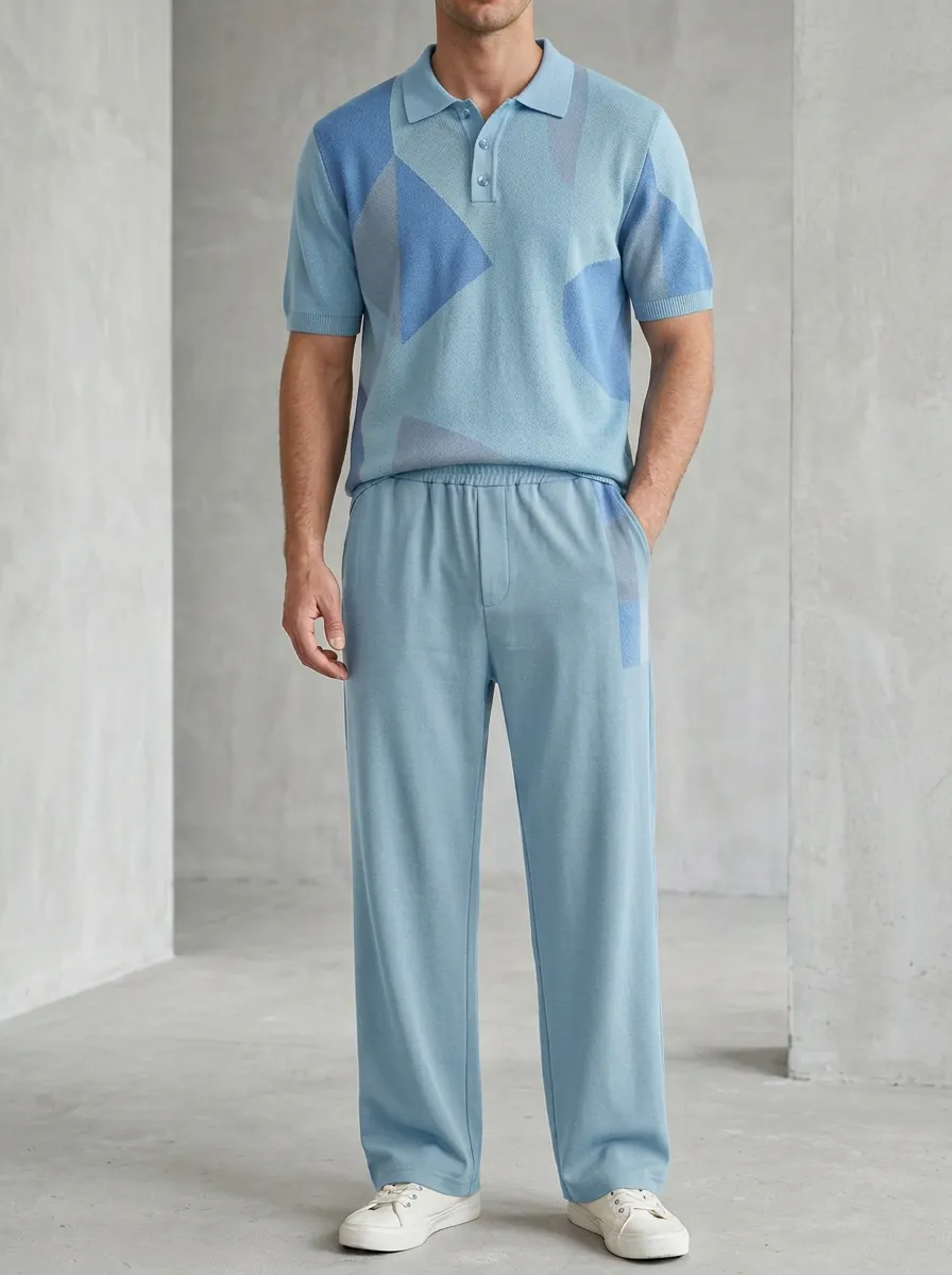 Men's Geometric Colorblock Printed Casual Set