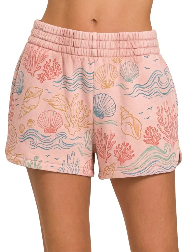 Women's Beach Lover Seashell Coral Wave Printed Shorts