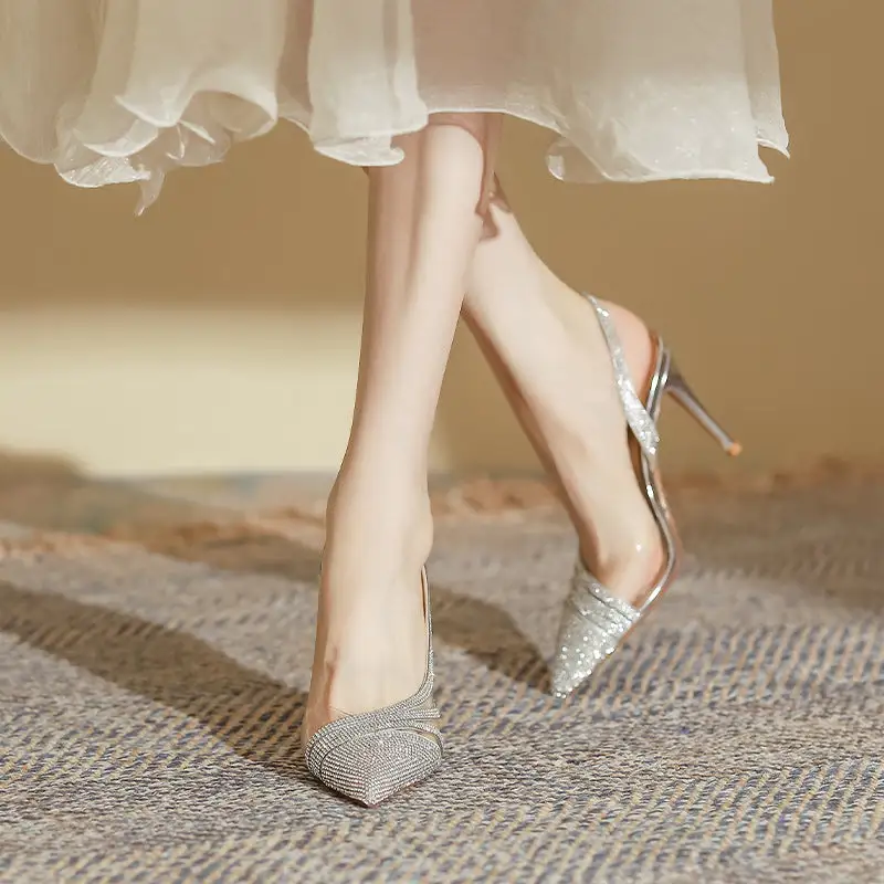 Rhinestone Detail Pointed Toe Stiletto Sandals