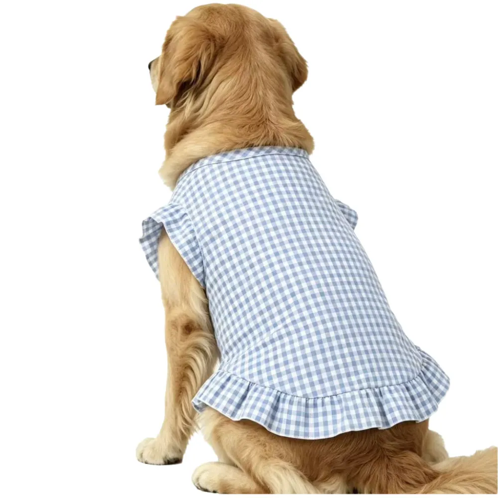 Pet Plaid Princess Vest Dress for Medium Large Dogs Golden Retriever Labrador Samoyed Lightweight Breathable Summer Dog