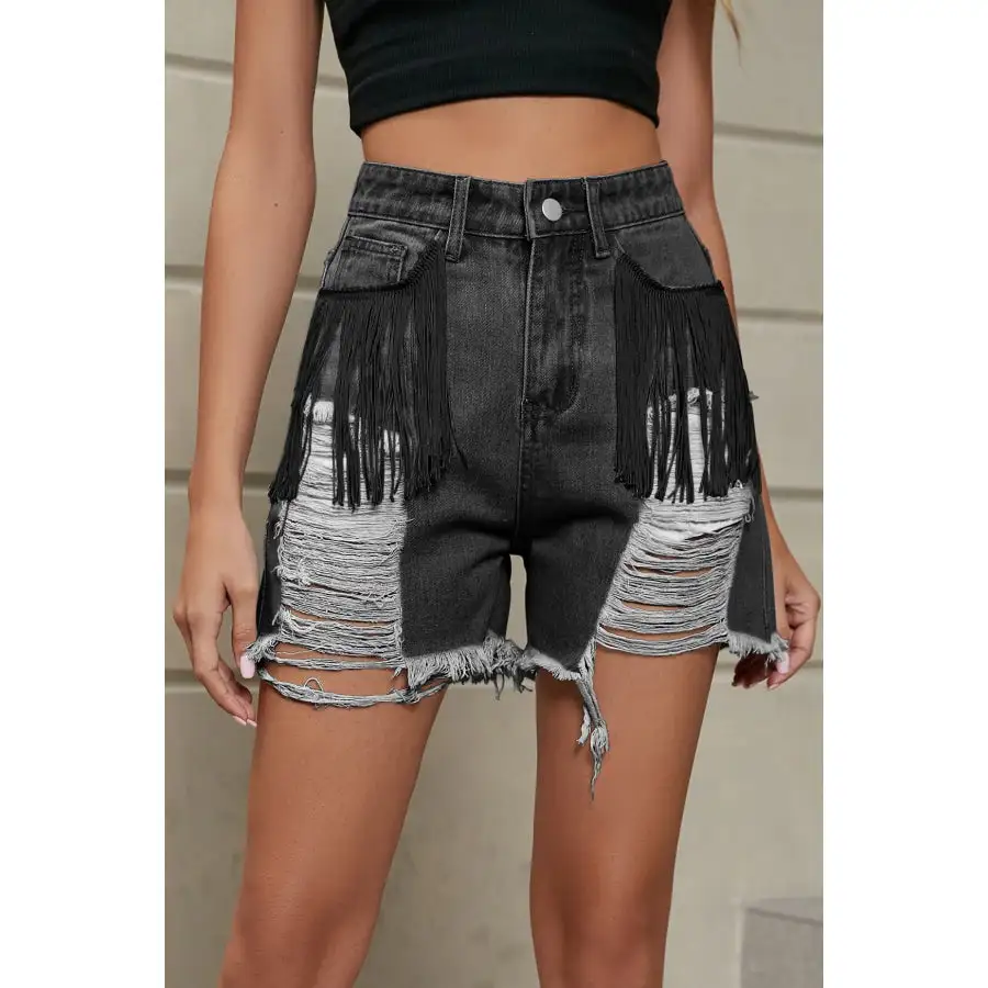 Distressed Fringe Denim Shorts