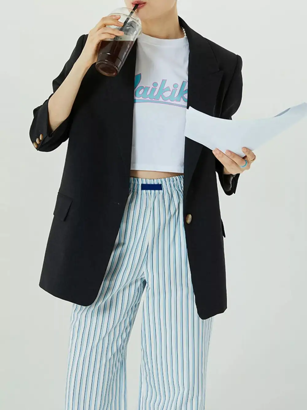 Relaxed Elastic Waist Wide Leg Pants