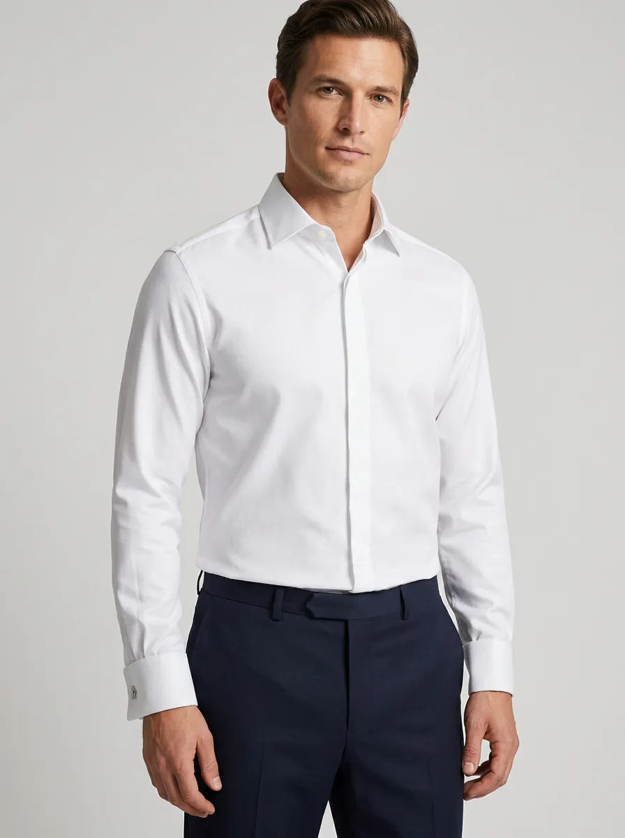 Men's Formal Business Solid White Long Sleeve Dress Shirt