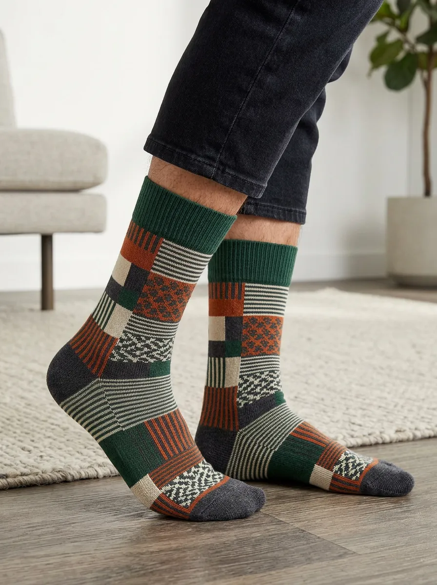 Men's Vintage Style Geometric Patchwork Printed Socks