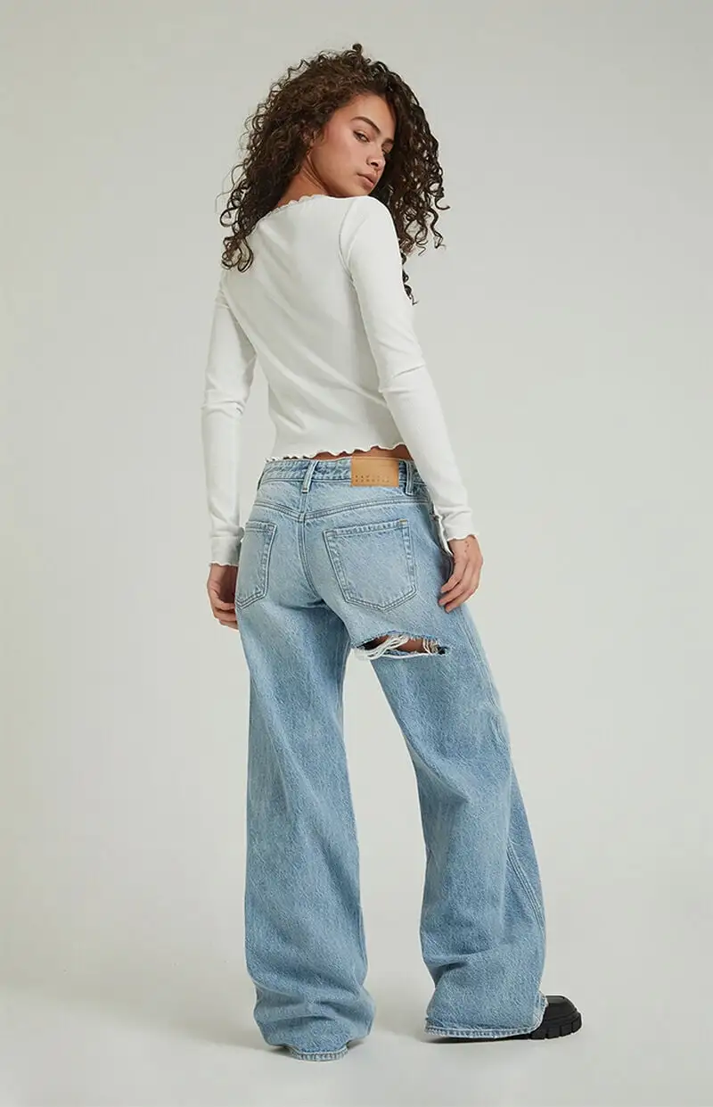 PacSun Casey Light Indigo Butt Slit Low Rise Baggy Jeans