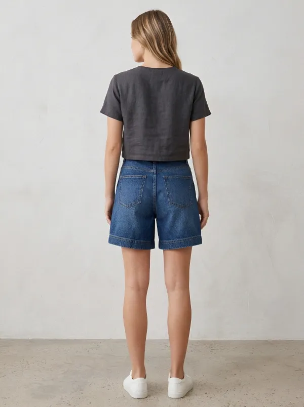 Women's Casual High-Waisted Blue Denim Shorts