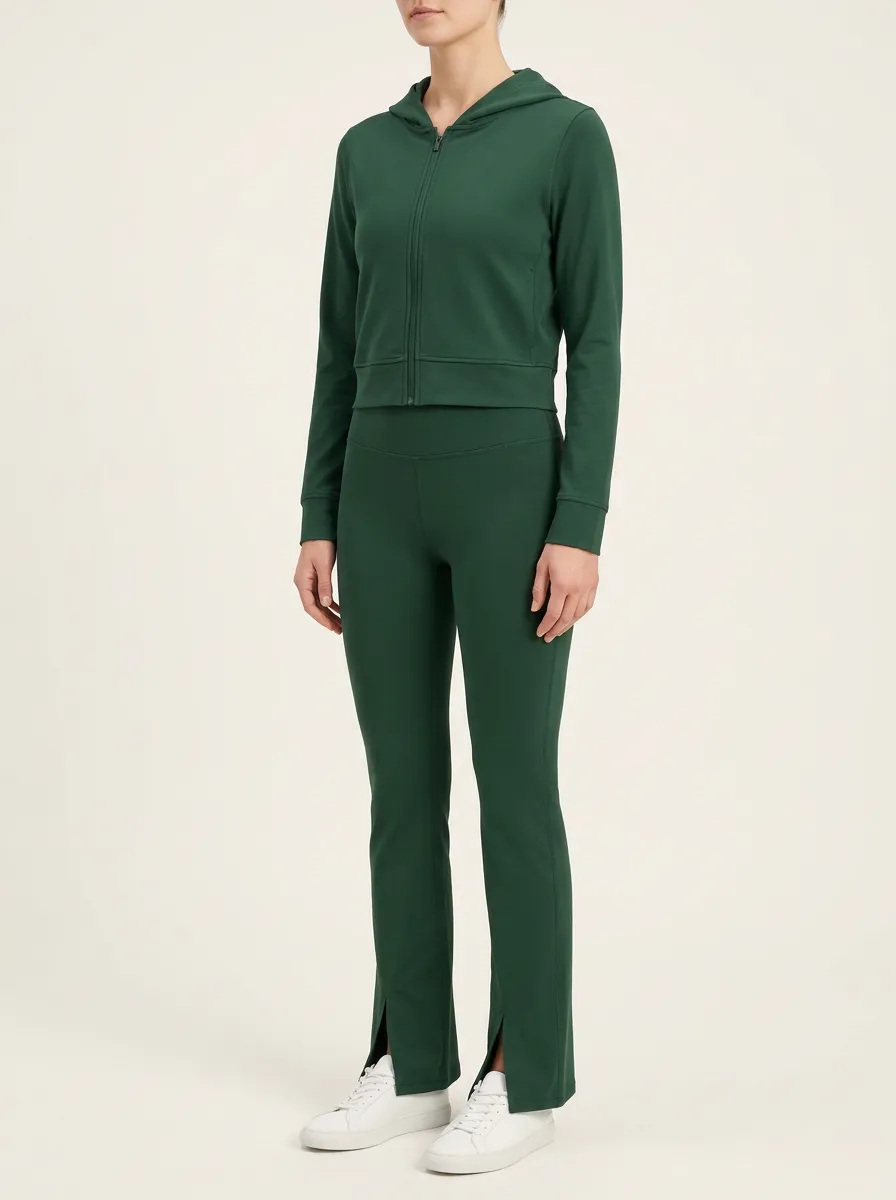 Women's Cropped Zip-Up Hoodie and Front-Slit Legging Set