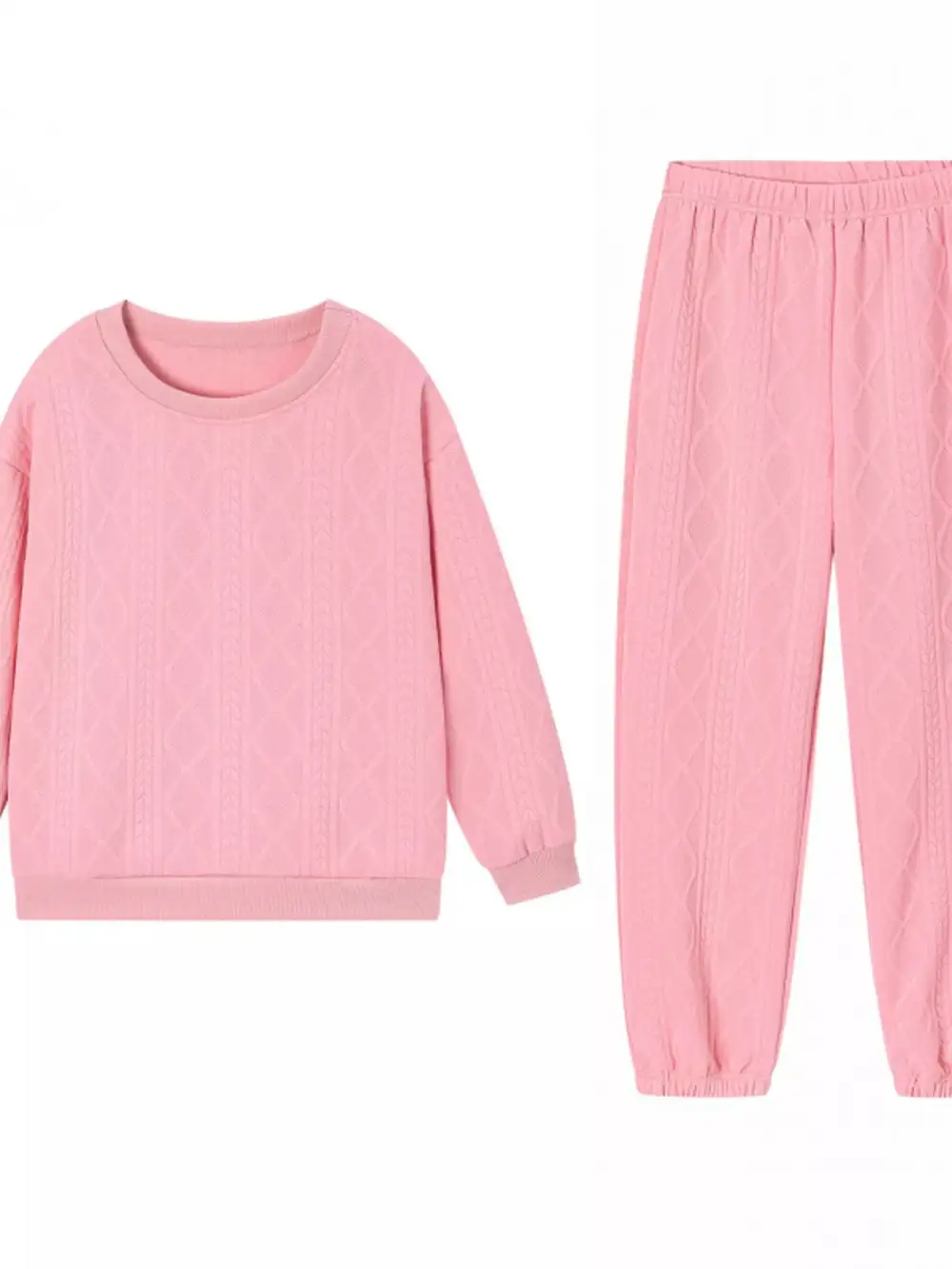 【🔥10k+ Sold！！】Texture Round Neck Top and Pants Set