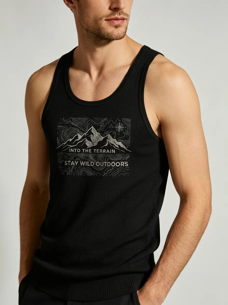 Men's Hiking Outdoor Lover Mountain Topographic Printed Tank Top