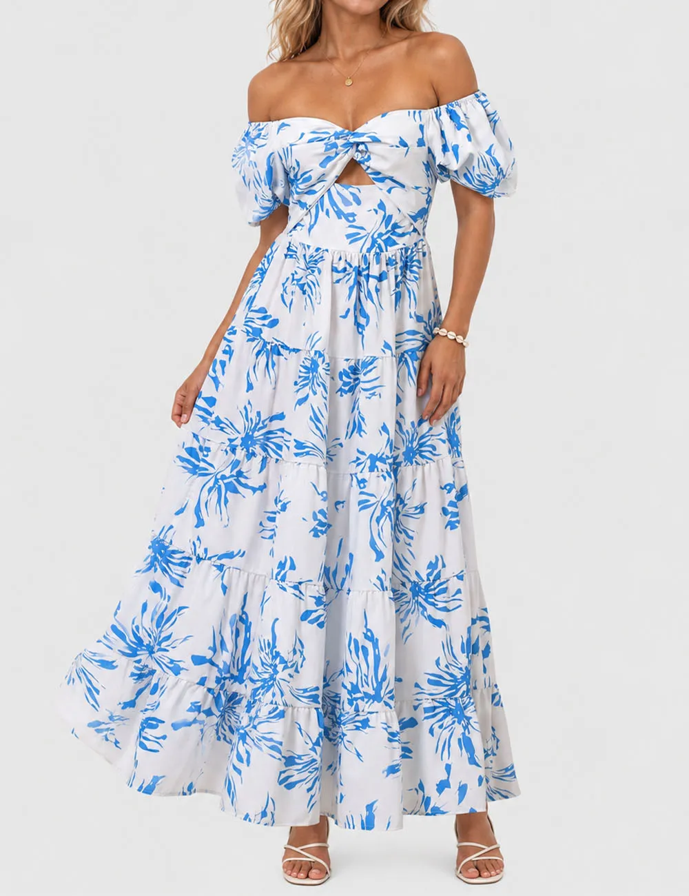 Bubble Short Sleeves Maxi Dress