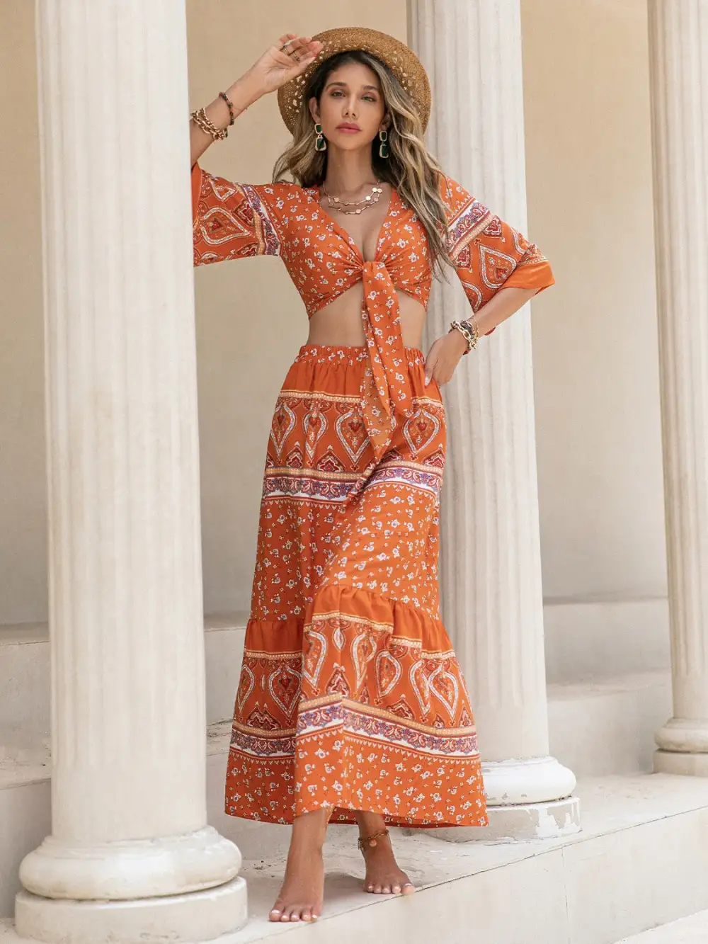 Printed Plunge Coordinated Set