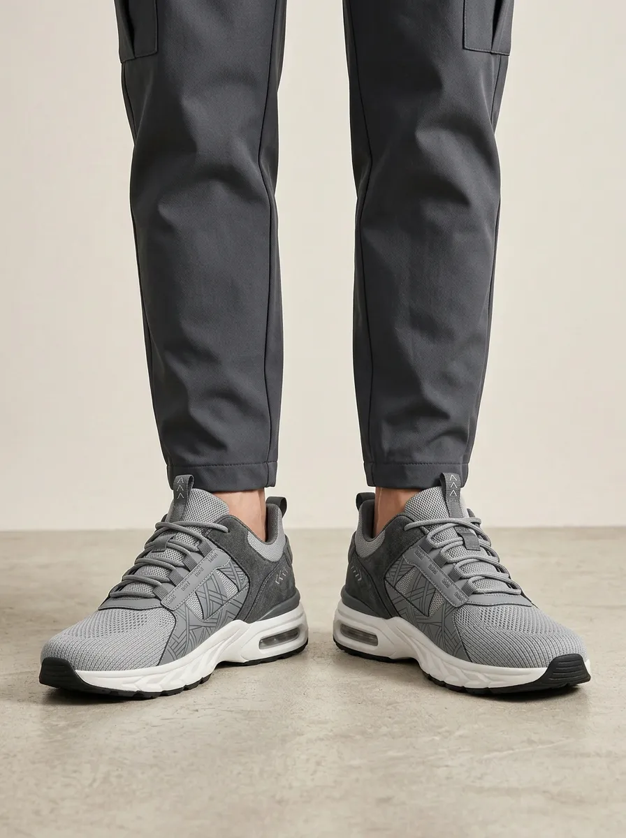 Men's Grey Minimalist Geometric Pattern Athletic Sneakers