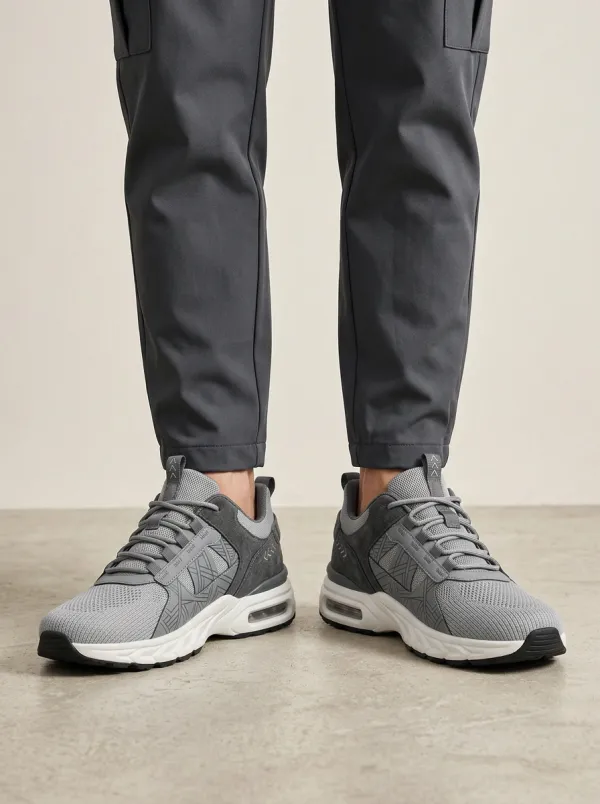 Men's Grey Minimalist Geometric Pattern Athletic Sneakers