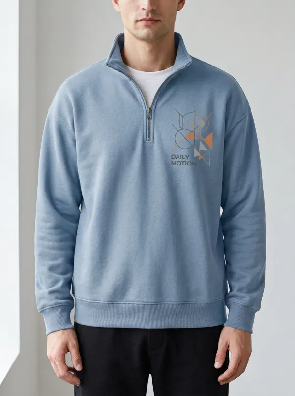 Casual Detail Half-Zip Geometric Abstract Men's Half-Zip Sweatshirt