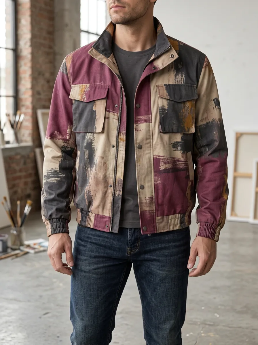 Men's Abstract Art Brushstroke Rugged Studio Jacket