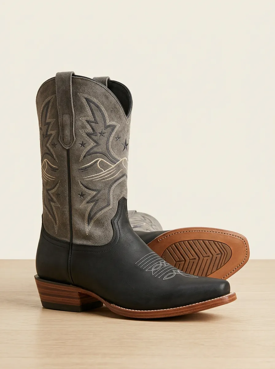 Men's Western Mountain Star Embroidered Cowboy Boots