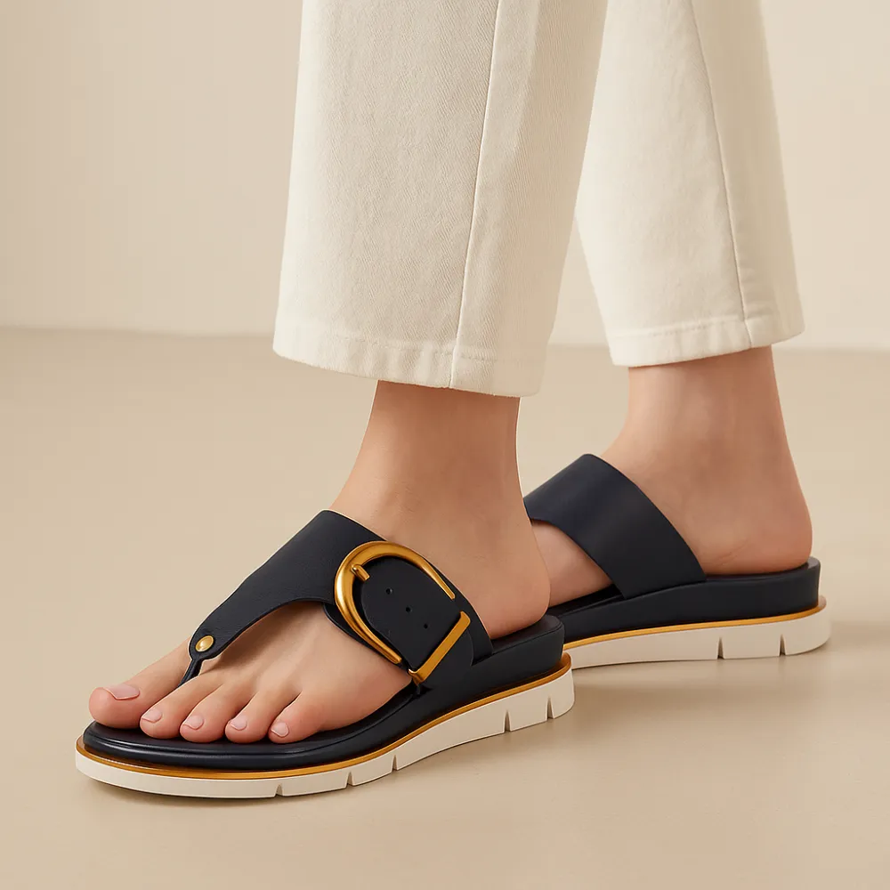  Cushioned Buckle Thong Sandals Apparel