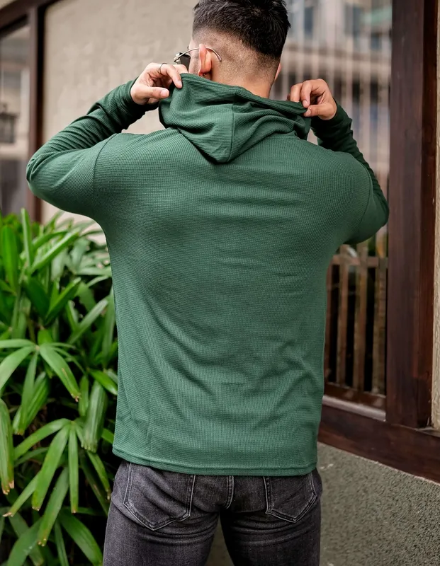 Green V-Neck Henley Style Casual Shirt