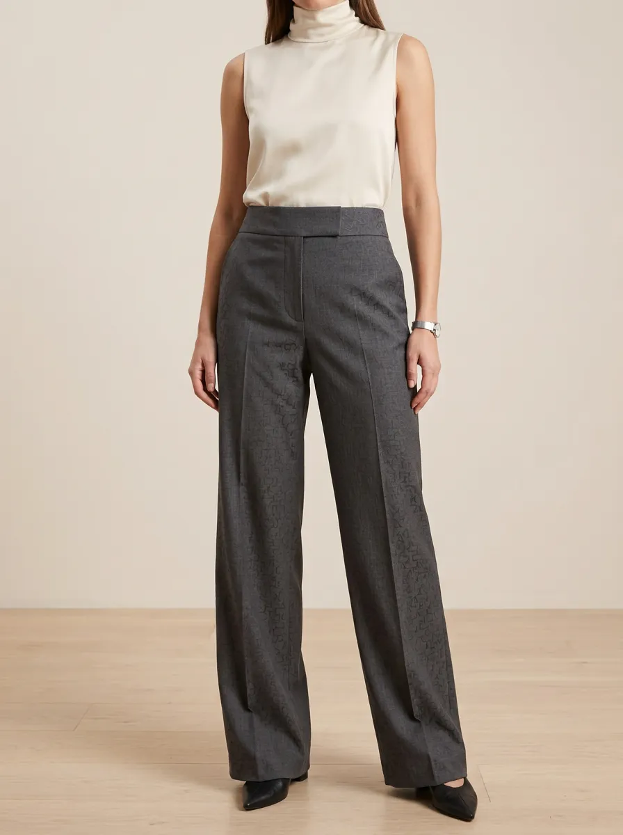 Geometric High Rise Wide Leg Trousers