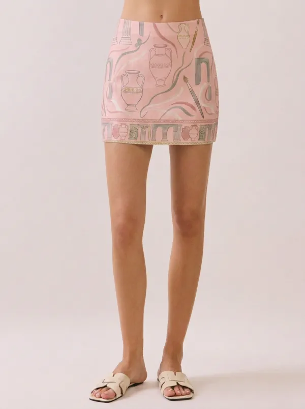 Women's Greek Art Lover Ancient Vase Column Printed Mini Skirt