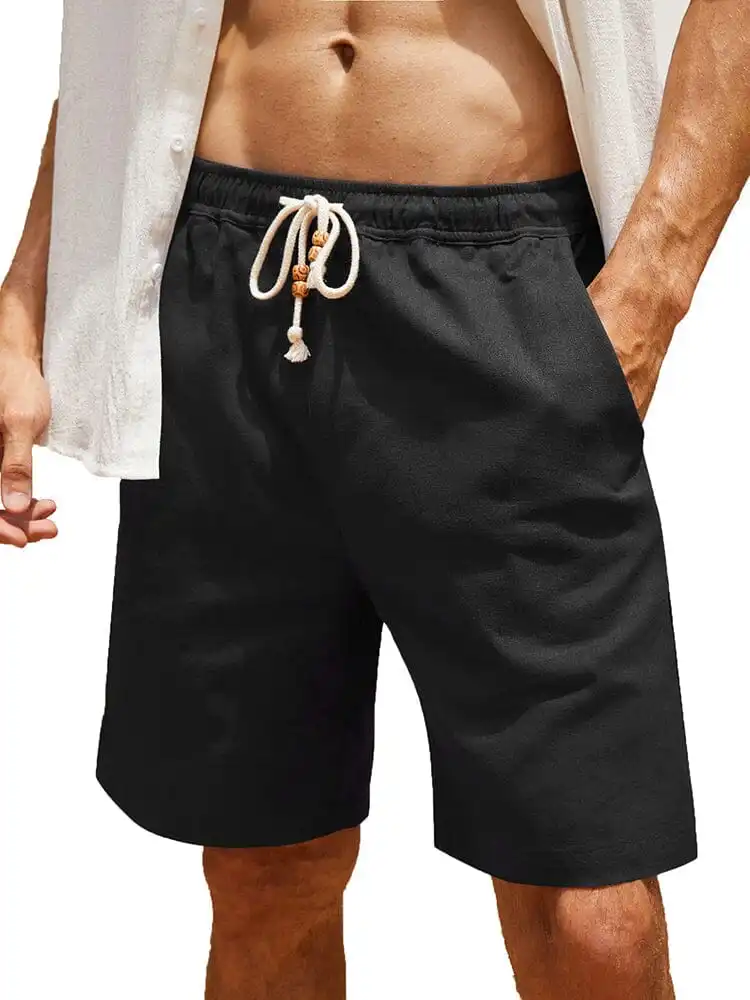 Casual Elastic Waist Linen Holiday Shorts