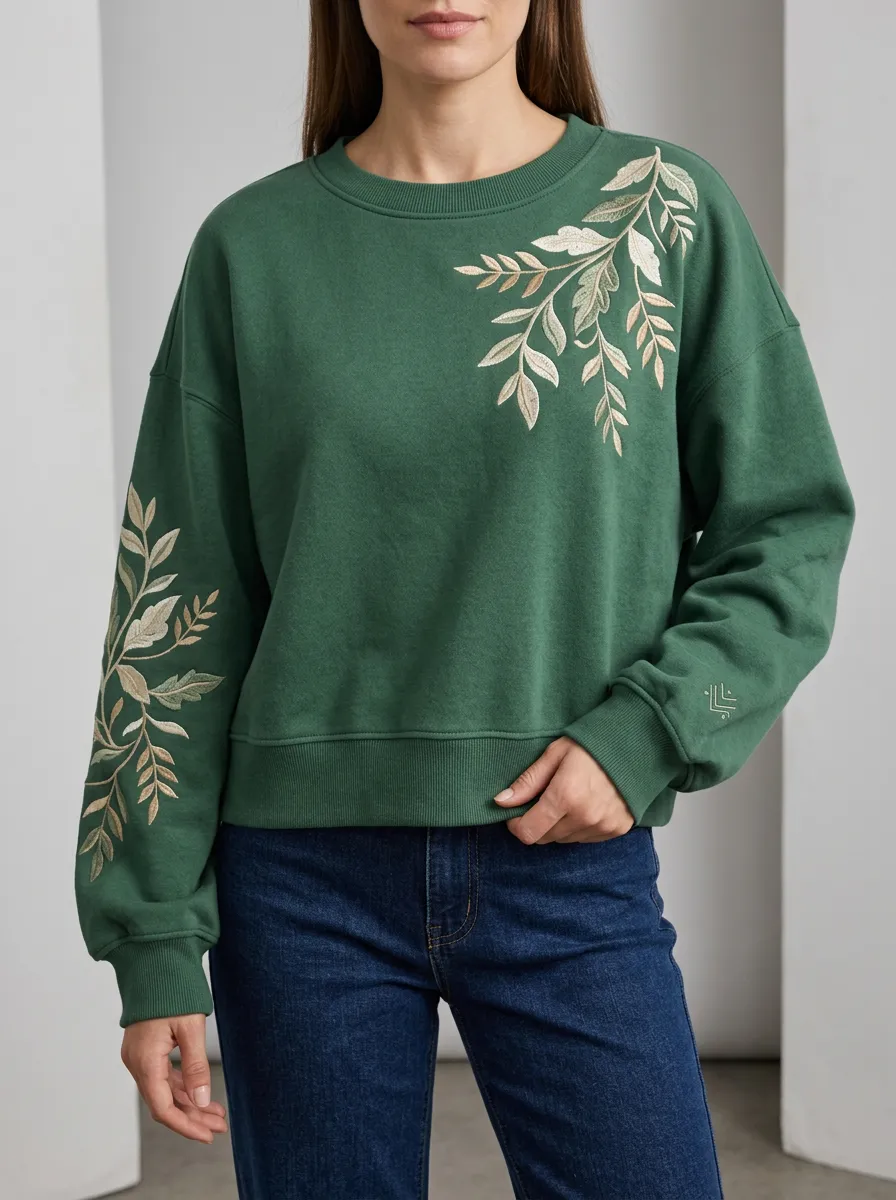 Women's Botanical Embroidered Graphic Crewneck Sweatshirt