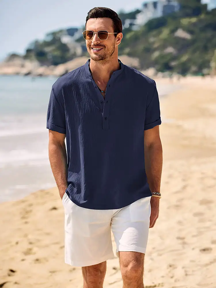 Casual Breathable Solid Henley Shirt