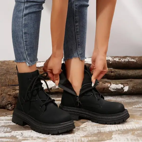 Round Toe Lace-Up Platform Boots