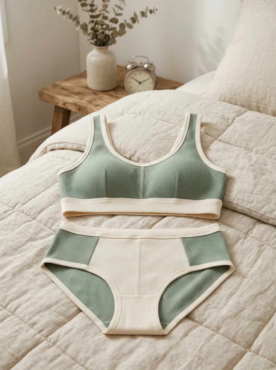 Women's Colorblock Ribbed And Ribbed Panel Detail Lingerie Set