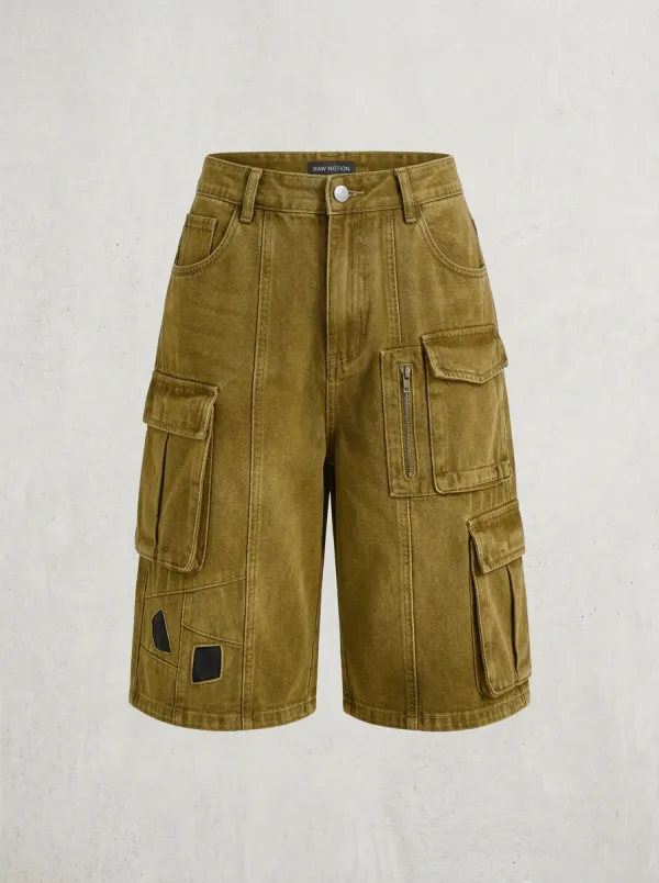 Travel Cargo Denim Washed Men's Cargo Shorts