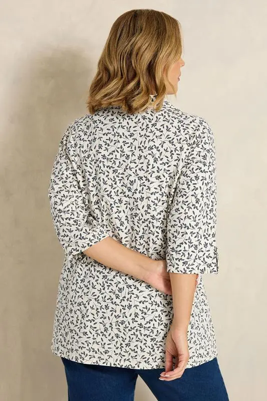 Cream Print Cotton Henley Top