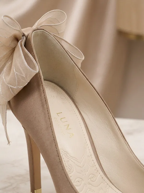 Mesh Pointed-Toe Metallic-Look Women's Formal High Heels