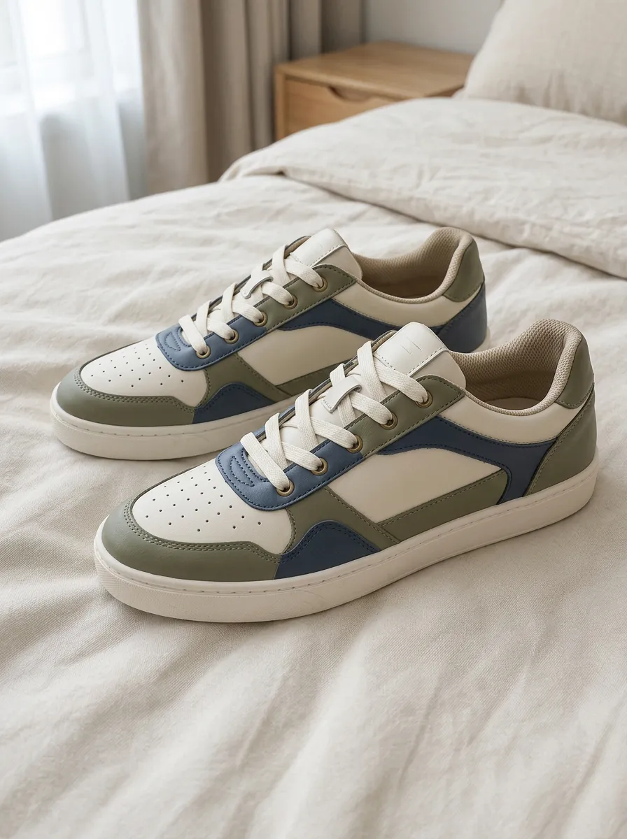 Women's Casual Style Sage Green and Navy Blue Colorblock Printed Sneakers