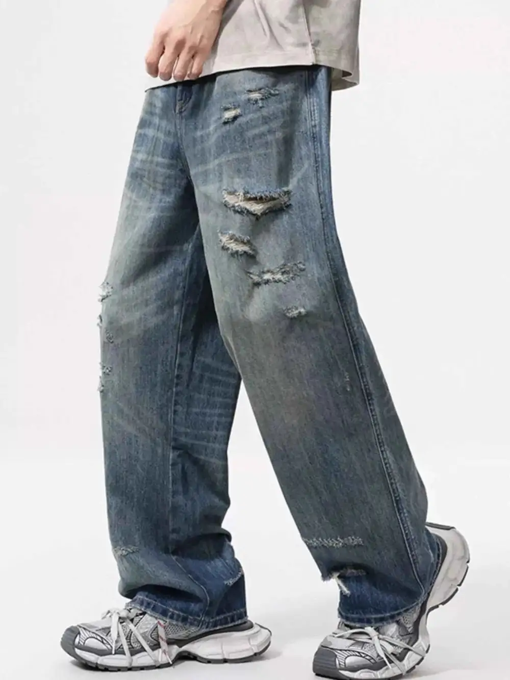 Soft Touch Distressed Wide Leg Jeans