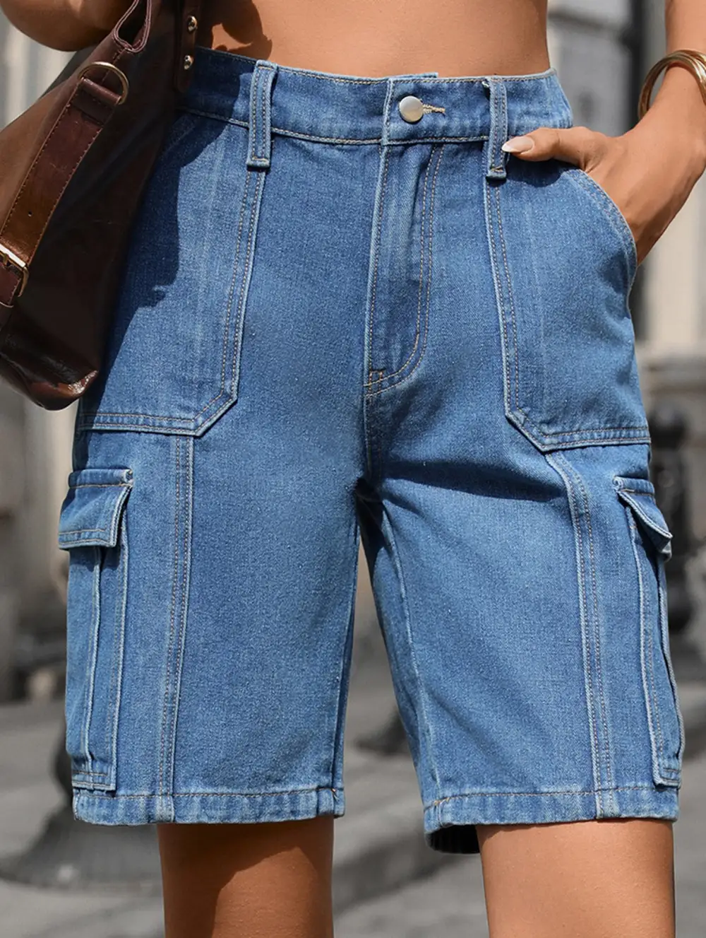 Casual Multi-Pocket Denim Shorts