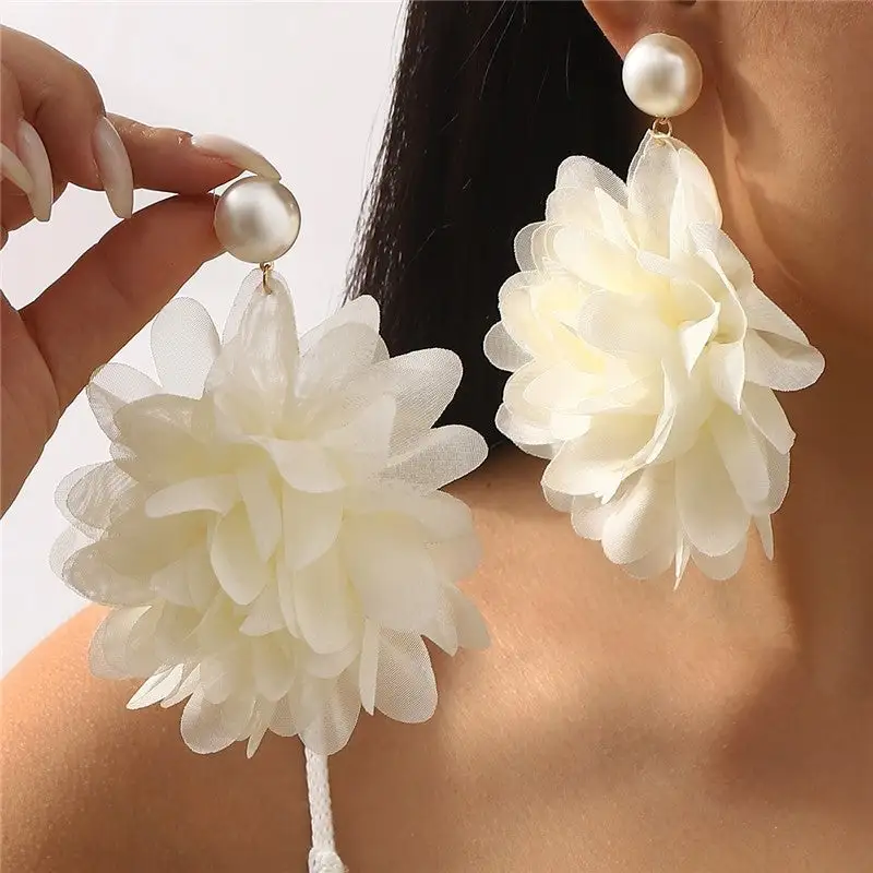 Modern Floral Pearl Statement Earrings
