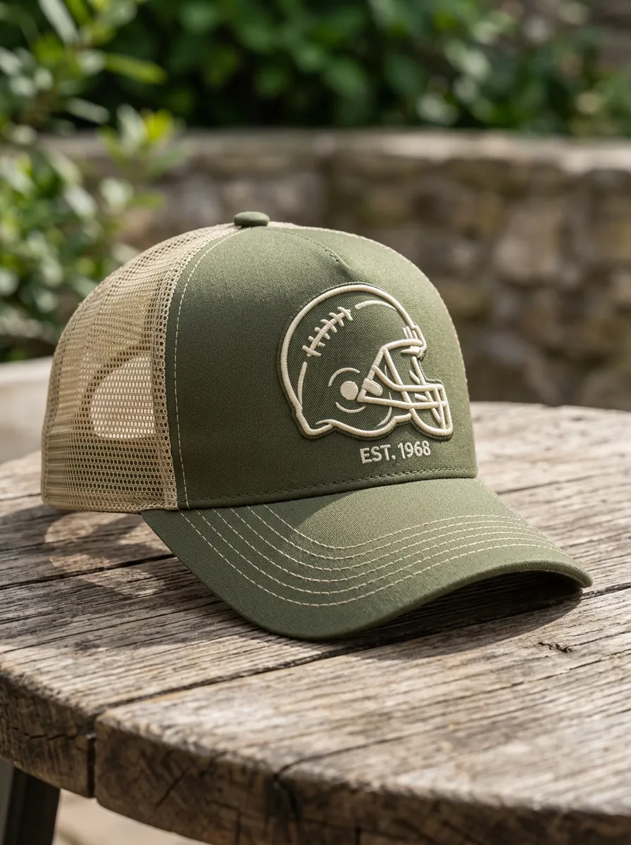 Men's Football Fan Helmet EST 1968 Printed Trucker Hat