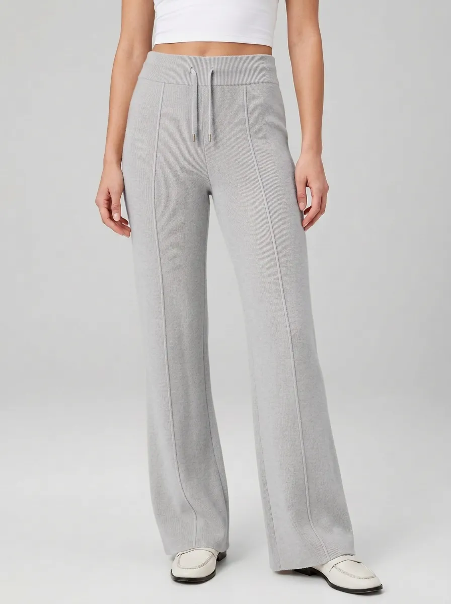 Women's Classic Wide-Leg Ribbed Drawstring Sport Pants