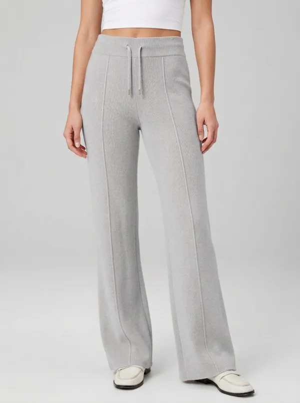 Women's Classic Wide-Leg Ribbed Drawstring Sport Pants