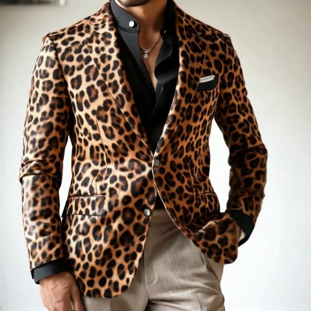 Structured Button Leopard Print Blazer
