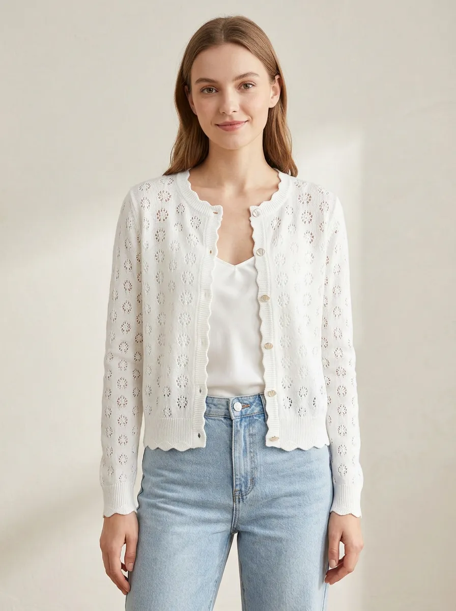 Women's Casual Floral Hollow Out Knitted Cardigan