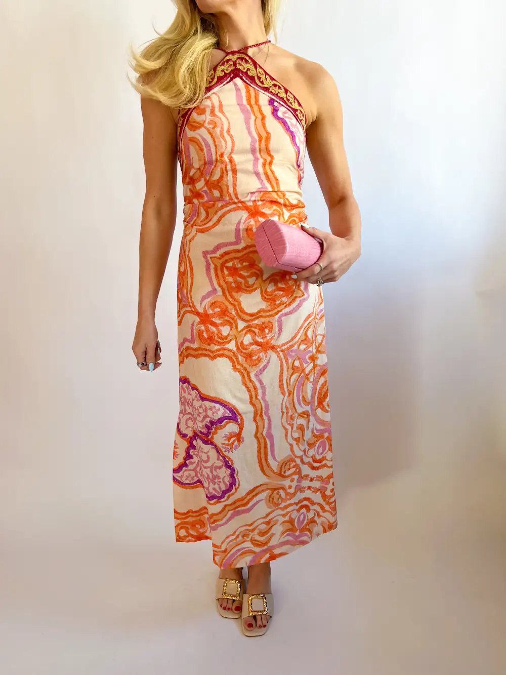Halter Midi Detail Dress Trim