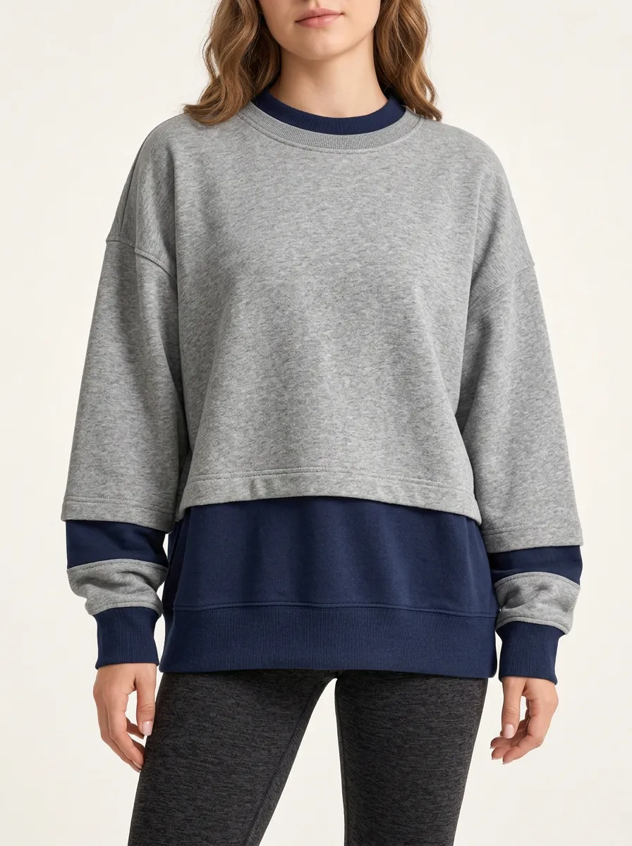 Women's Everyday Casual Sweatshirt in Grey and Red with Layered Look