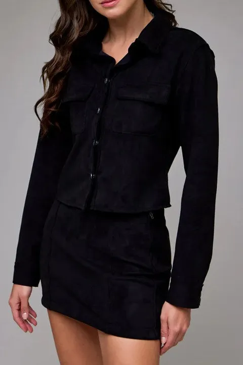 Women's Black Suede Button Down Shirt