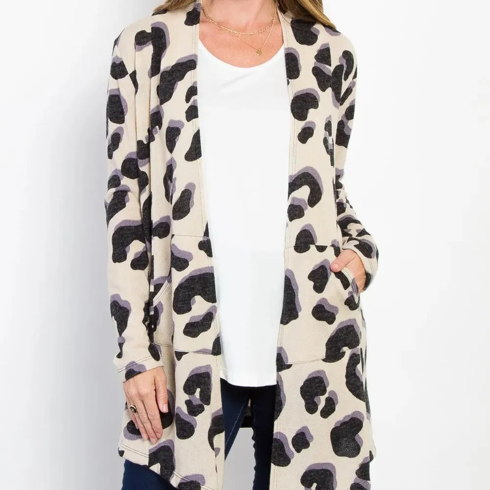 Classic Open Front Pocket Detail Knit Cardigan