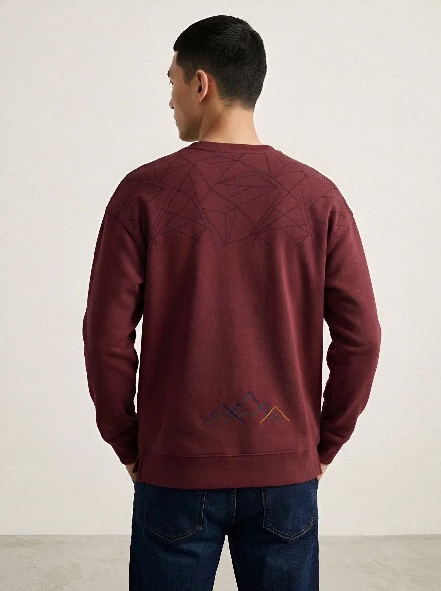 Men's Charcoal Geometric Graphic Crewneck Sweatshirt