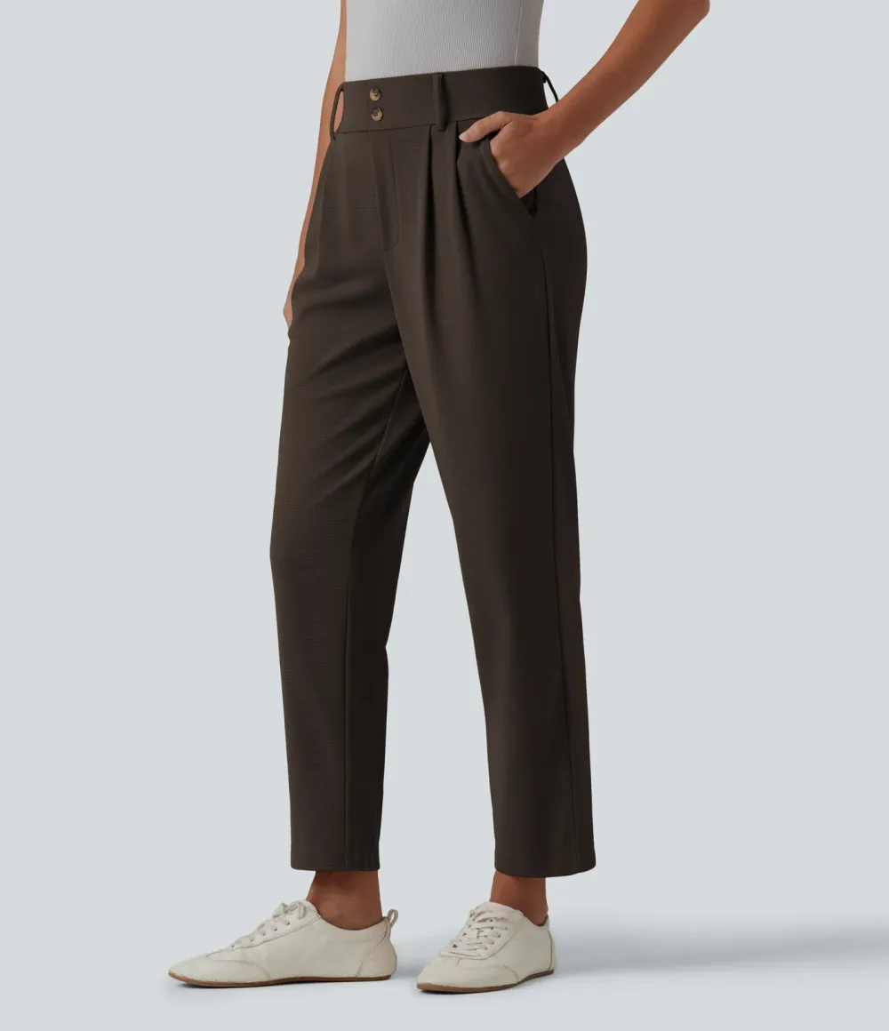  - Tapered office trousers with a high waist, side pockets and waffle fabric